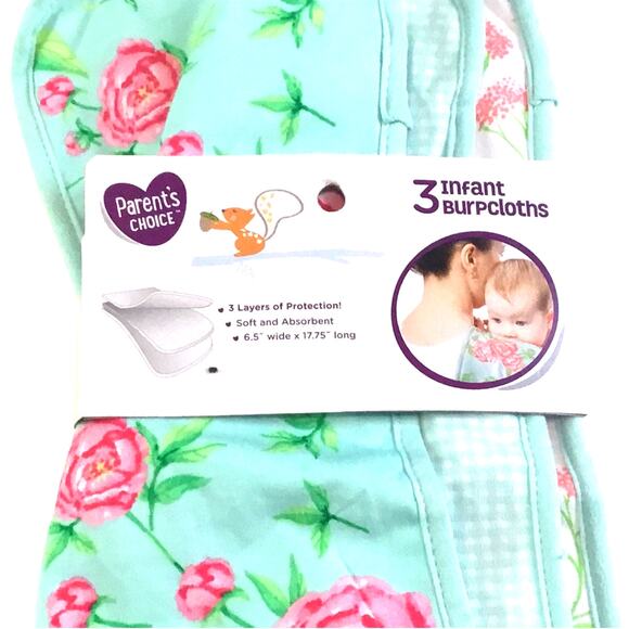 Parent's Choice 3/Pack Infant Burpcloths Florals Check NWT - Picture 4 of 4